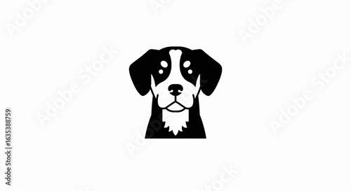 Minimalist Black and White Dog Portrait: Graphic Design Isolated on White Background.