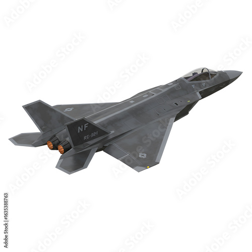 Detailed 3D Illustration of a Stealth Fighter Jet on Transparent Background