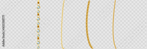 Gold chain isolated. Vector necklace on white background.