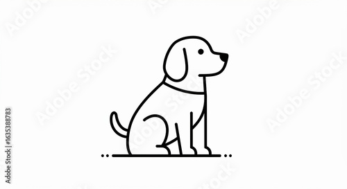 Minimalist Line Art Illustration of a Sitting Dog Profile View Black and White.