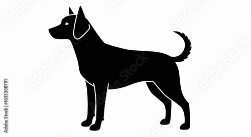 Striking Silhouette: Sleek Black Dog Standing Profile on White Background.