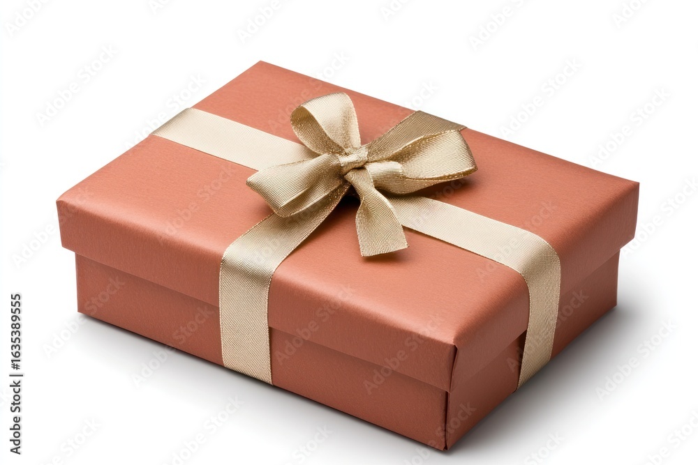 Obraz premium Gift Box Presentation: A beautifully wrapped gift box, presented with a stylish bow and ribbon, symbolizes celebration and generosity. Perfect for holidays and special occasions.