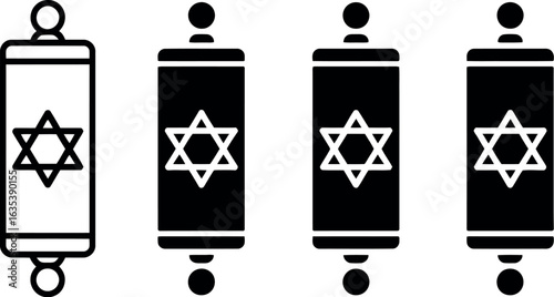 Line Art of a Symbolic Torah Scroll Featuring the Star of David in Various Shades
