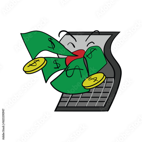 Funny Cartoon Calculator Spitting Out Money Illustration