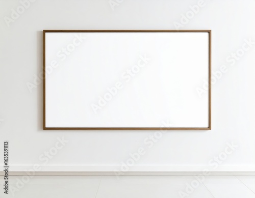 Minimalist White Wall with Blank Framed Canvas for Mockup Display.