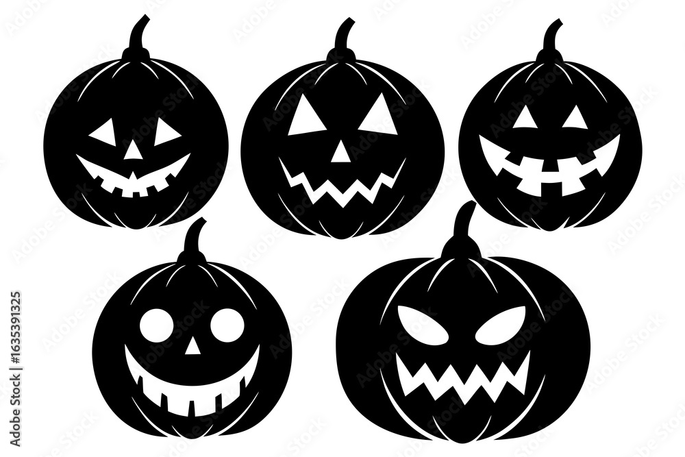 Obraz premium set of Jack o lantern vector silhouette illustration isolated on white background