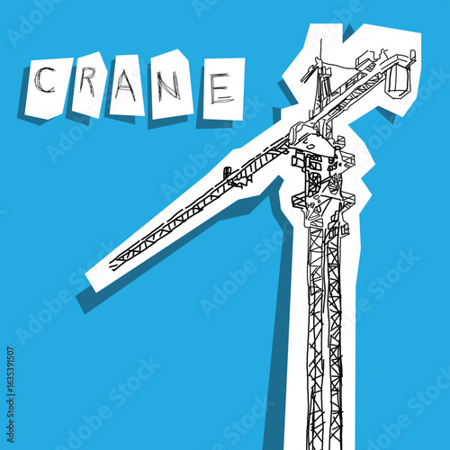 crane sketch on paper cut