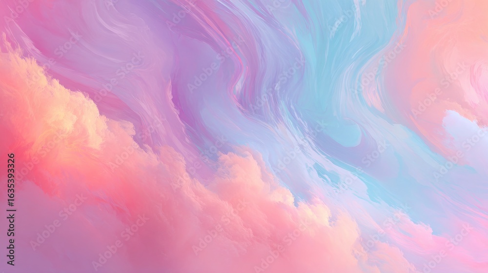 Fototapeta premium Soft pastel marble background with pink and blue swirling fluid patterns in dreamy gradient style