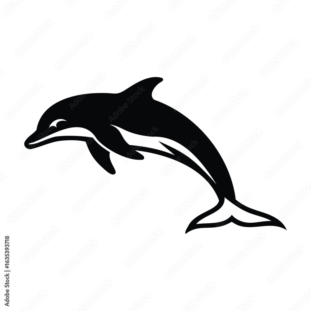 Fototapeta premium A silhouette black and white dolphin vector on white background