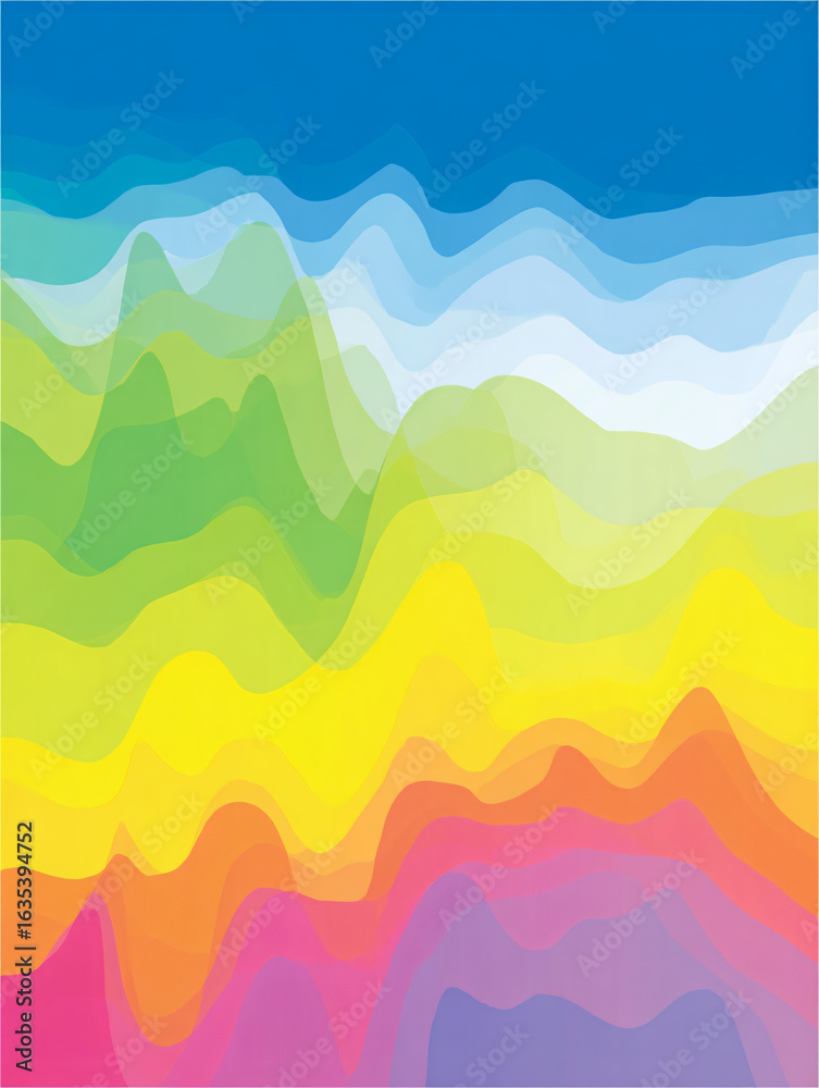 Fototapeta premium Abstract Digital Design Layered Illustration Gradient Modern Mountain Pastel Shapes Wave Nature Vibrant Waves Colorful Environment Landscape Motion Rainbows Rippled Textured Spring Sunset Warm Zen