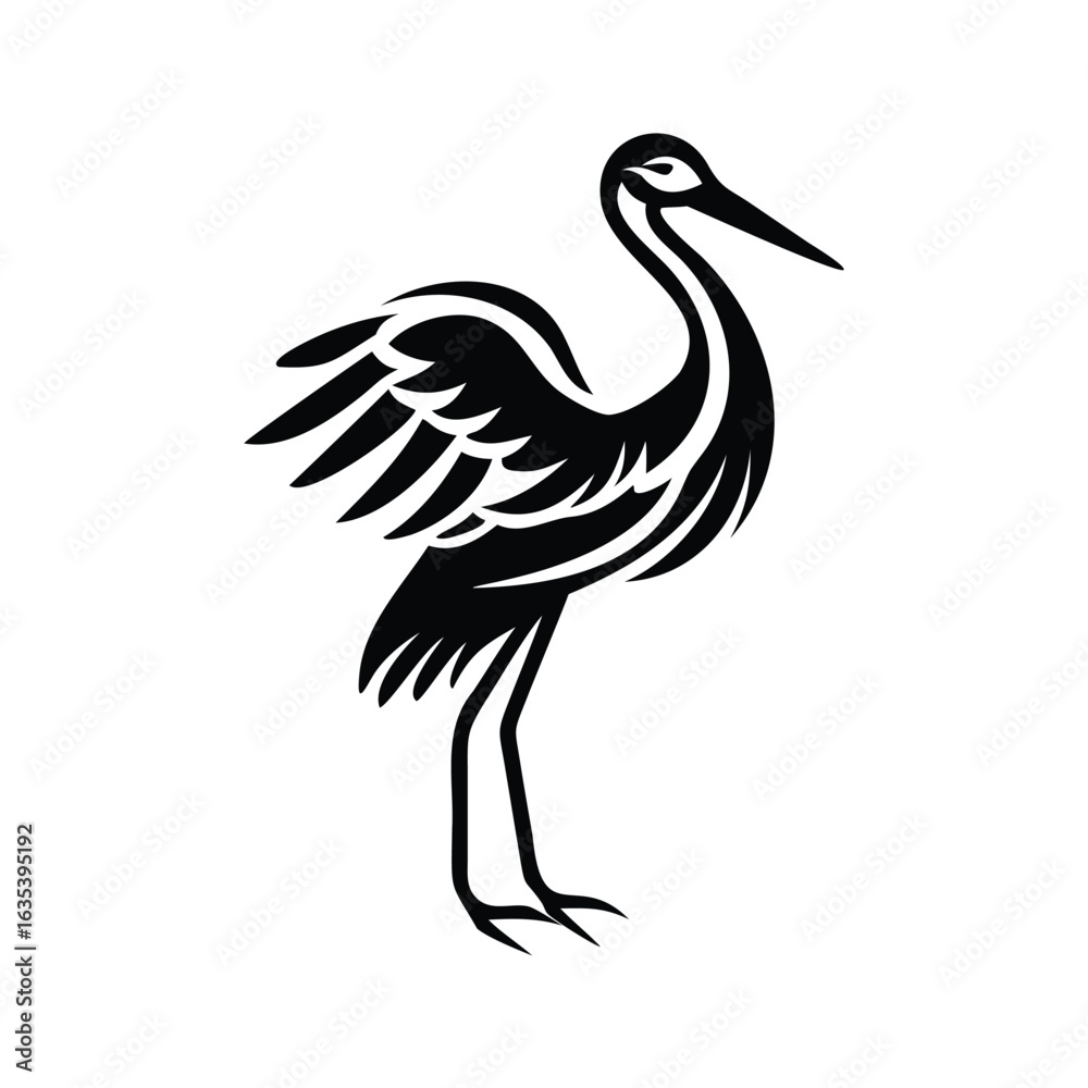 Fototapeta premium Stork Logo - Elegant Bird Carrying Bundle Graphic Design