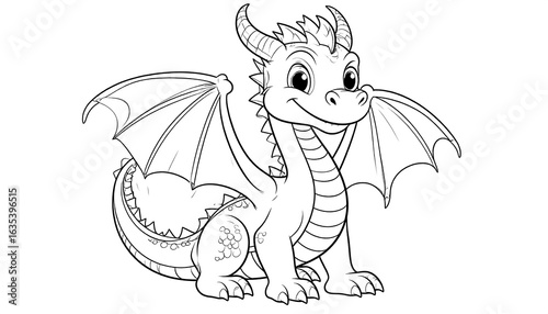 Cute cartoon dragon coloring page (2)