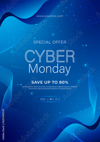 Gradient Cyber Monday poster save up to 80% blue background design poster