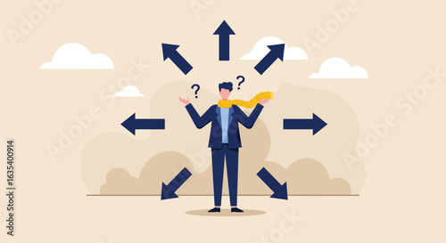 Businessman Facing Multiple Directions - Decision Making Concept