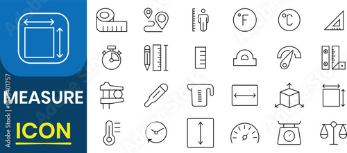 Measure icon vector set. Measure ruler icon vector logo. Icon for scale, ruler, size, dimension, temperature, size, growth, tape measure. Solid icon collection. Vector illustration.