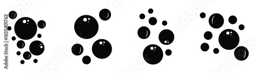 Bubble icon set. Fizzy drink, water bubble icon set. Sphere foam, aquarium, soap foam, oxygen bubble, effervescent champagne. Aqua sparkle, doodle pure clean underwater gas. Vector illustration. 