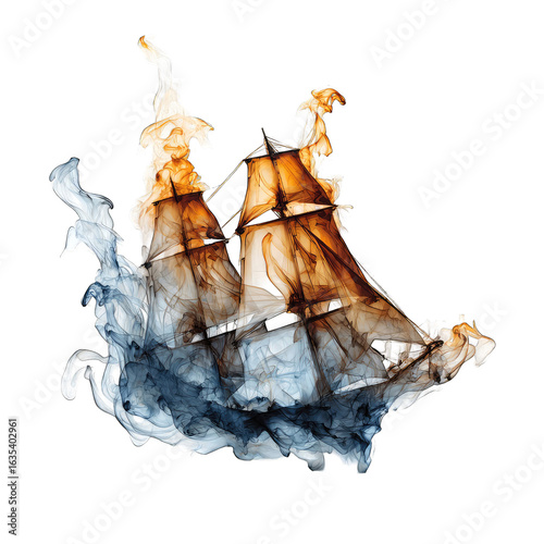 Burning Shipwreck Smoke Art, Dark Background, Fantasy