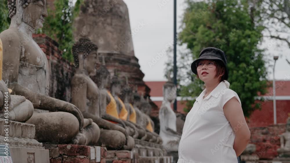custom made wallpaper toronto digitalBeautiful Asian woman travel with ancient pagoda at Wat Chai Wattanaram Ayutthaya, Thailand. Old pagoda the famous landmark in Ayutthaya, Thailand