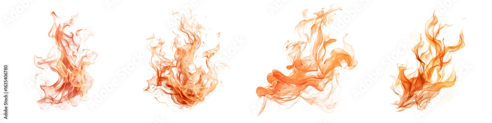Fototapeta premium Set of Fiery Flames: Orange and Red Fire Illustrations on White