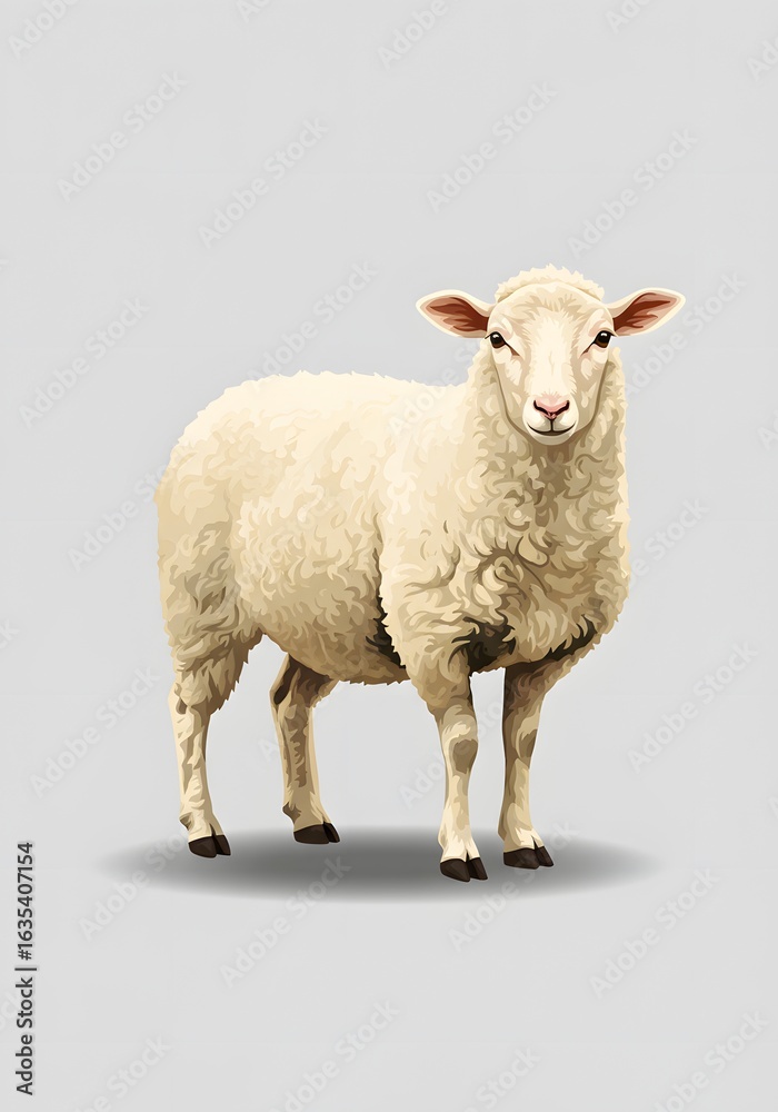 Fototapeta premium Illustration of a White Sheep on a Light Gray Background