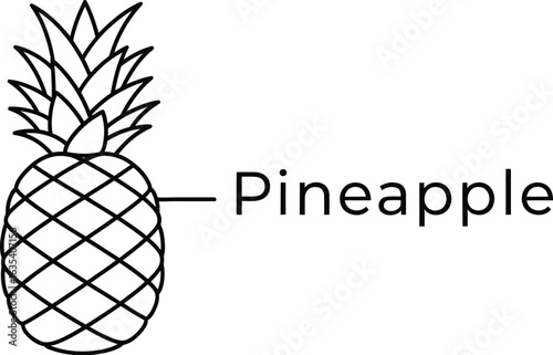 Black and line drawing of a pineapple, , perfect for illustrating tropical fruits and healthy eating concepts