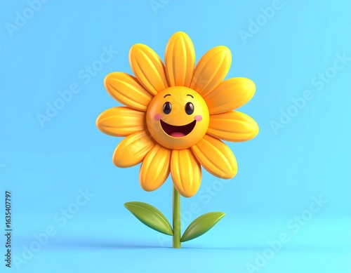 Cute Sunflower Emoji Cartoon 3D Illustration