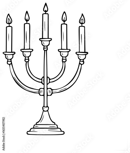 Elegant Candlestick Candelabra with Five Burning Candles Line Art Design for Rituals or Celebrations