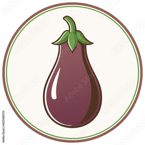 Stylized Eggplant Vegetable Icon in Circle, Isolated Illustration of Food Ingredient