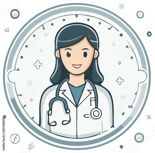Cartoon Illustration of a Female Doctor or Medical Professional with Stethoscope