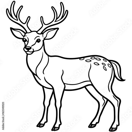 Stylized black and white drawing of a deer with antlers
