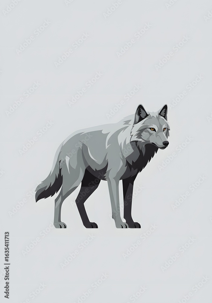 Fototapeta premium Stylized Gray Wolf Illustration on White Background