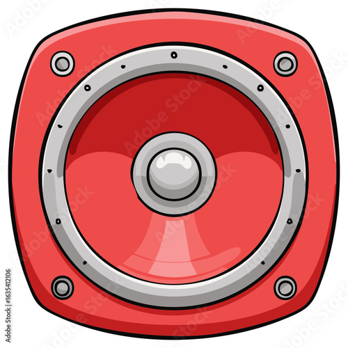 Cartoon Red Speaker Isolated on White for Music, Sound, and Audio Entertainment