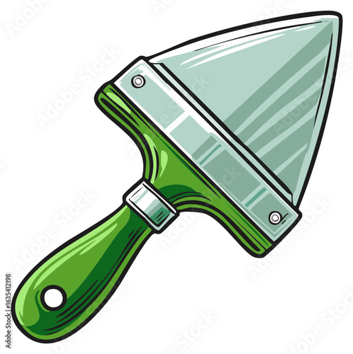 Green Trowel Tool Illustration for Spreading Mortar or Plaster Cartoon Style