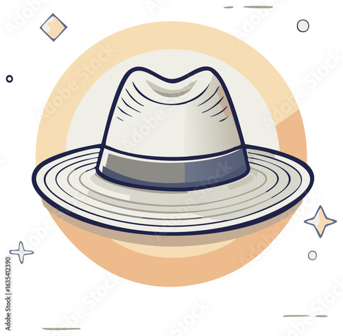 Stylish vector illustration of a vintage fedora hat design with pastel accents and decorative elements.