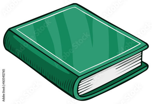 Closed green hardcover book with white page edges and simple cover design