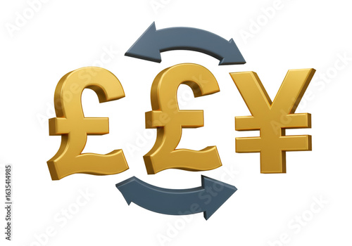 Currency Exchange Illustration with Gold Pound and Yen Symbols