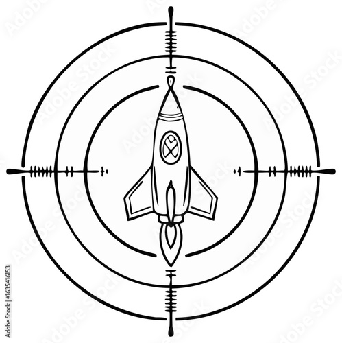 Retro Rocket Ship Aimed in Crosshairs Targeting Sci Fi Concept