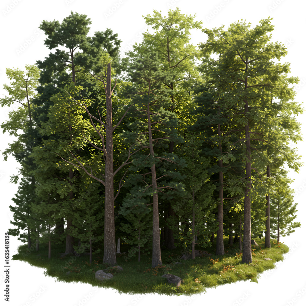 Obraz premium Illustration of a Green Forest Trees Scene Isolated On Transparent Background
