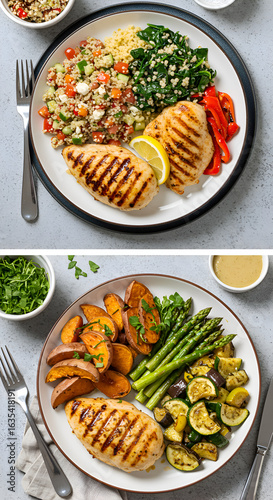 Grilled Chicken with Assorted Vegetables and Healthy Meal Photo