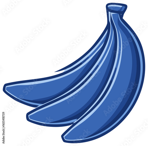 A blue banana fruit bunch illustration with simple cartoon vector art style. Sweet healthy fruit and food concept in stylized format.