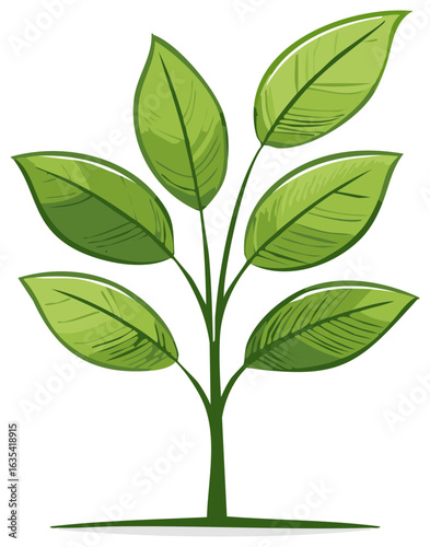 Vibrant Green Plant Sapling Illustration with Fresh Leaves and Stem Growing