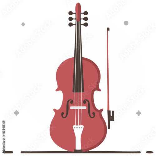 Stylized Illustration of a Cello and Bow Classical Stringed Instrument