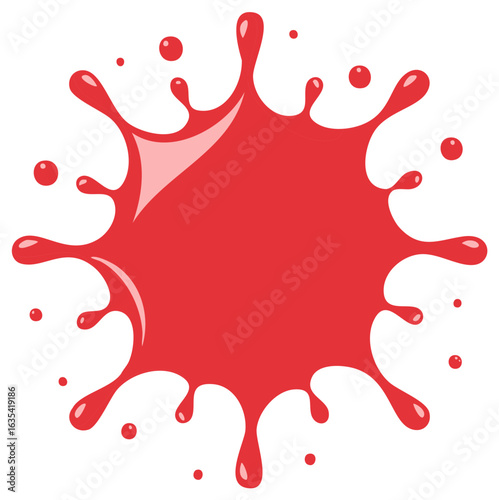 Bright red liquid splash or vivid paint splatter blot design element