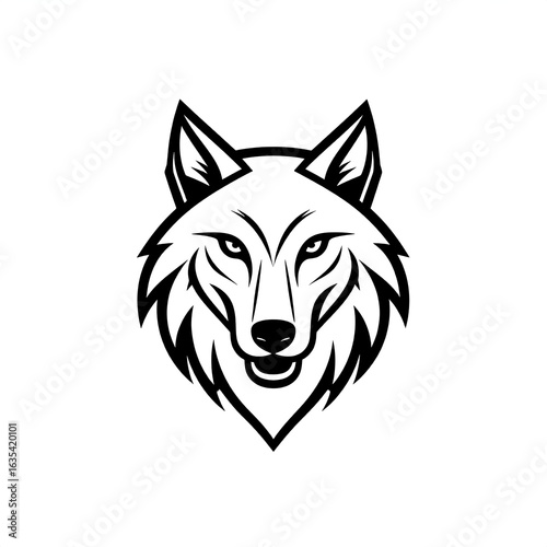 Stylized wolf head, black outline on white