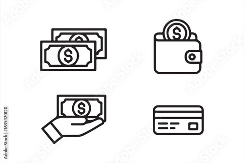 Vector Icons for Payment Methods – Card, Wallet, Currency, and Hand

