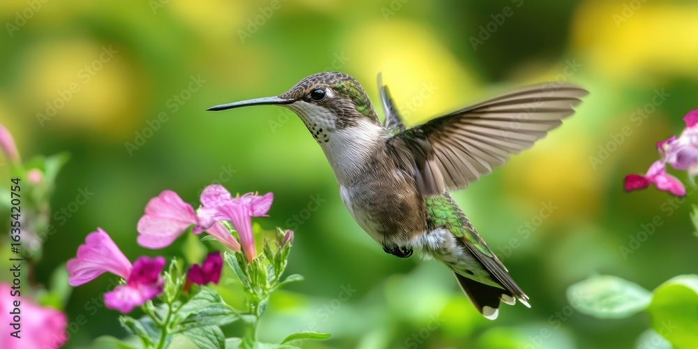 Fototapeta premium A Hummingbird Hovering Near Flowers