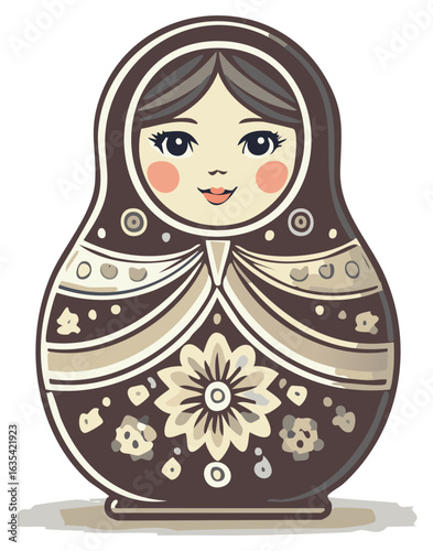 Traditional Matryoshka Doll Illustration Vector Image with Ornate Floral Designs