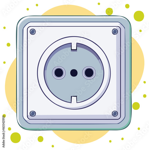 Vivid cartoon illustration of a gray electrical power outlet for charging and connection