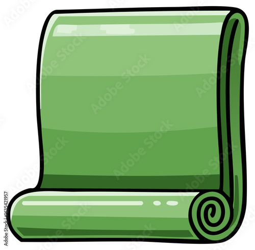 Rolled Green Exercise Mat Yoga Pilates Fitness Training Cartoon Style Illustration Healthy Lifestyle Equipment