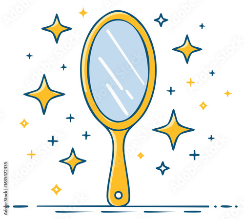 Cute Handheld Mirror Illustration with Stars for Beauty or Princess Themed Designs
